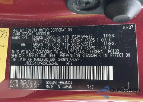 2008 Toyota Highlander z USA, uszkodzony, nr VIN JTEES41A982036246